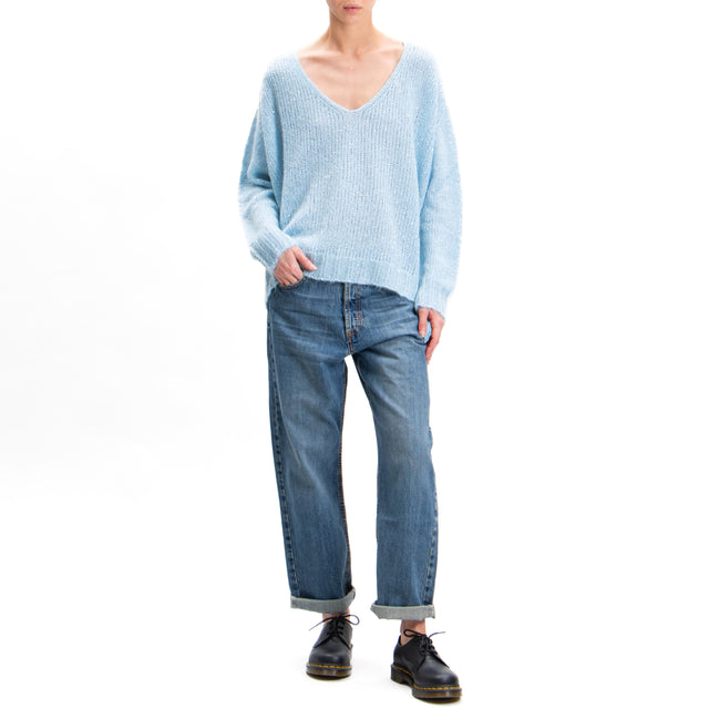 Kontatto-V-neck mohair sweater with sequins - sky