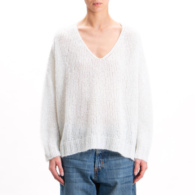 Kontatto-V-Neck Mohair Sweater with Sequins - Offwhite