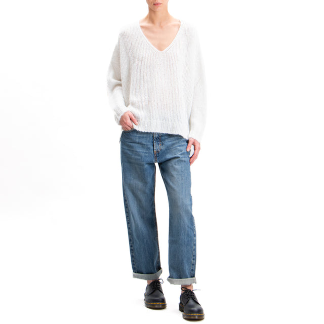 Kontatto-Maglia mohair scollo v con paillettes - offwhite