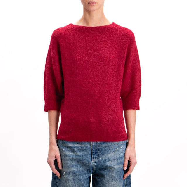 Kontatto-Alpaca Blend Crewneck 3/4 Sleeve Sweater - Ruby