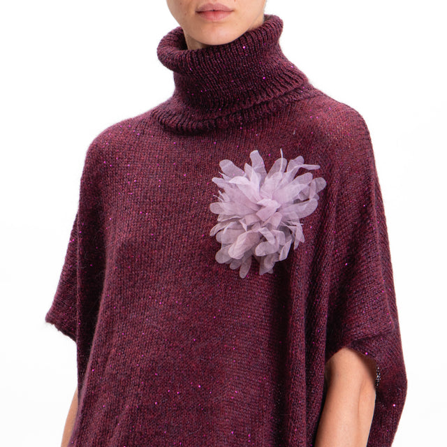 Kontatto-Maglia collo alto mohair con paillettes - vino