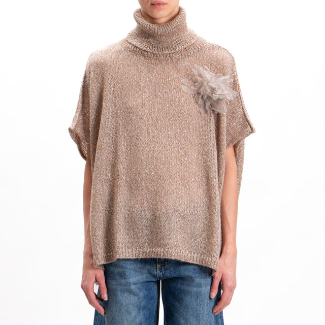 Kontatto-Maglia collo alto mohair con paillettes - tortora