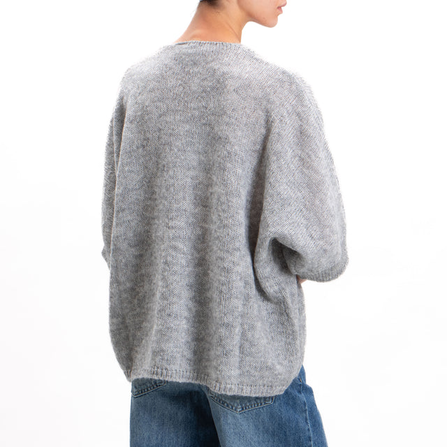 Kontatto-Cardigan mohair over stondata scollo v - grigio chiaro