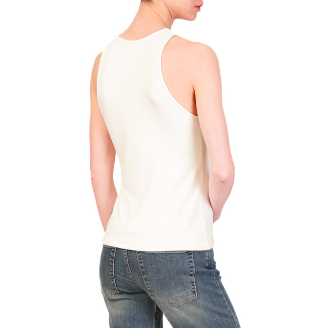 Kontatto-Top scollo americana in jersey elasticizzato - off white