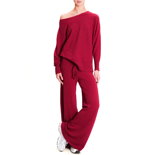 Kontatto-QS Drawstring Knitted Trousers - Bordeaux