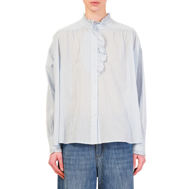 Kontatto-Camicia righe con rouches - azzurro