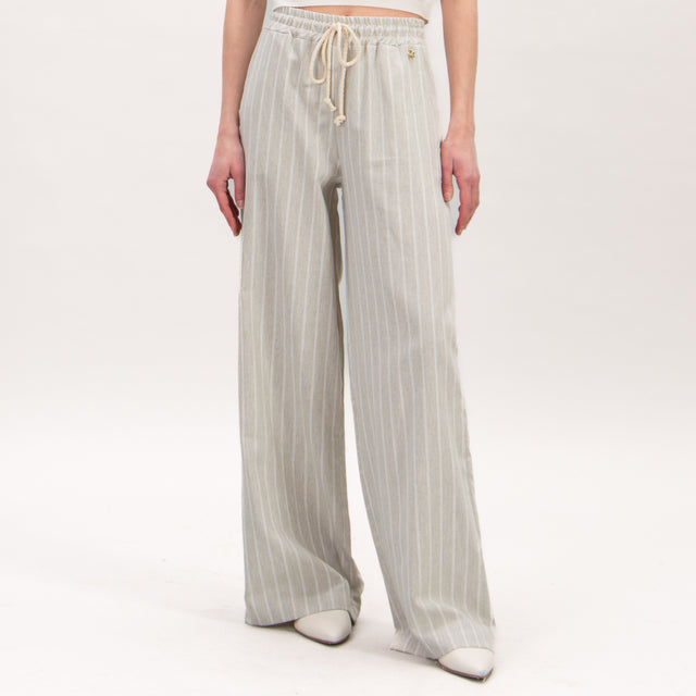 Souvenir-Pantalone gessato con elastico - sabbia