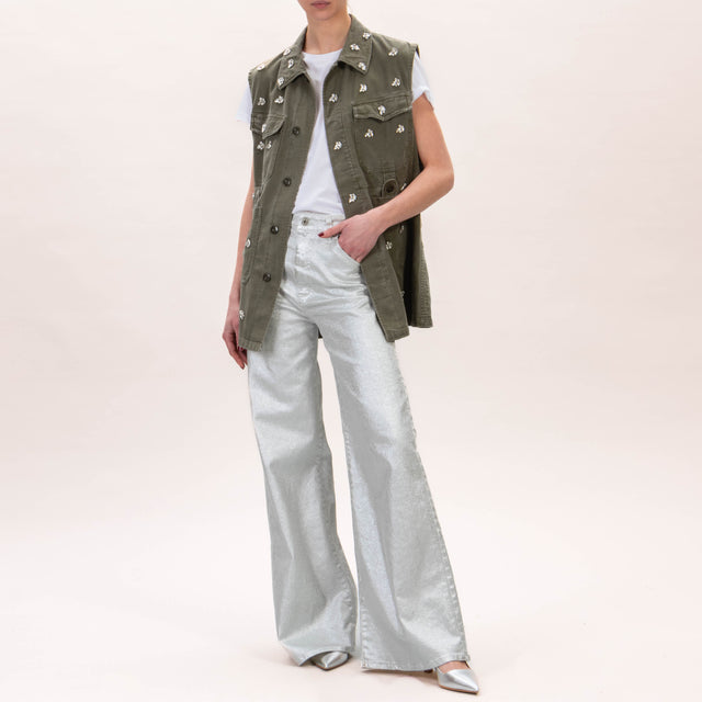 Vicolo-Jeans LEXIE wide leg elasticizzato laminato - argento
