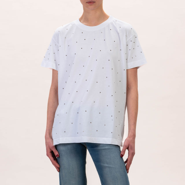Vicolo-T-shirt cotone stone wash dettaglio borchie - Bianco