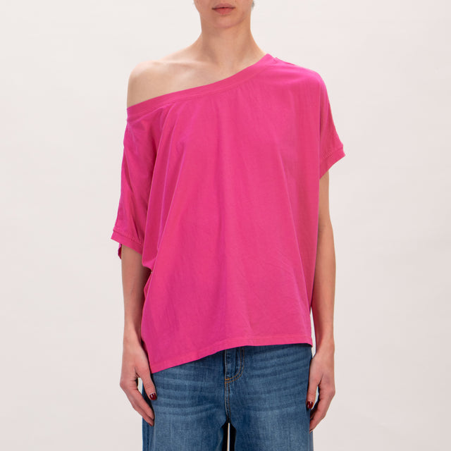 Zeroassoluto-T-shirt scatola in cotone stone wash - fucsia