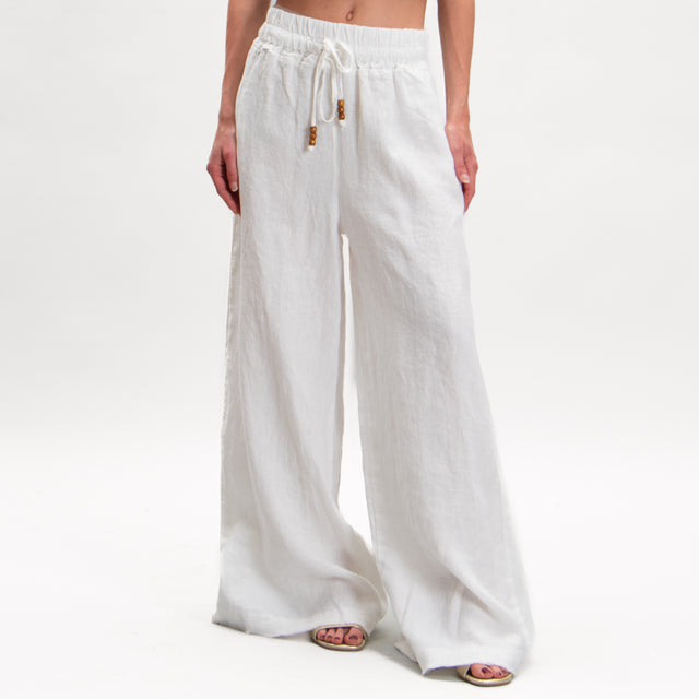 Tensione in-Pantalone in lino con coulisse - bianco
