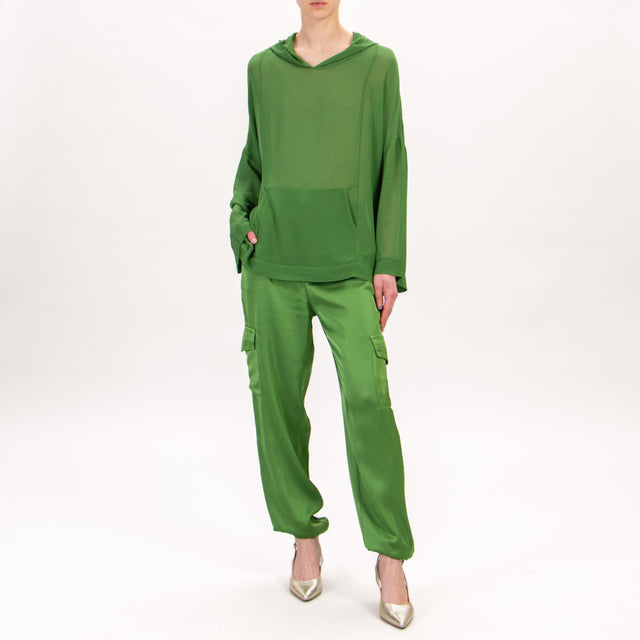 Zeroassoluto-Pantalone cargo in satin - verde