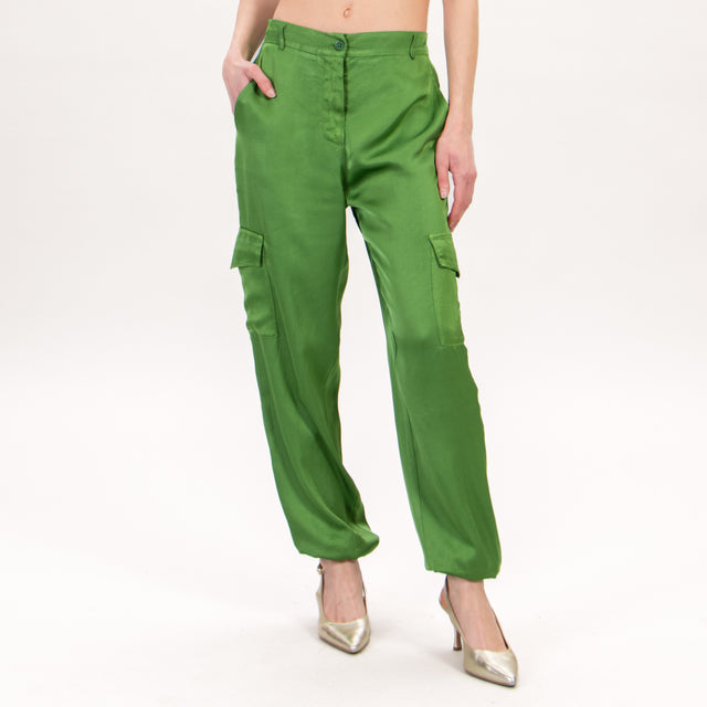 Zeroassoluto-Pantalone cargo in satin - verde