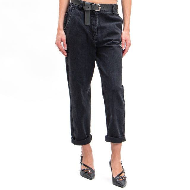 Tension in-Jeans baggy with belt - black