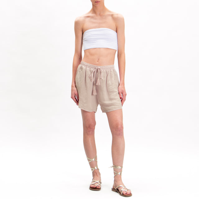 Tensione in-Shorts misto lino con elastico - sand