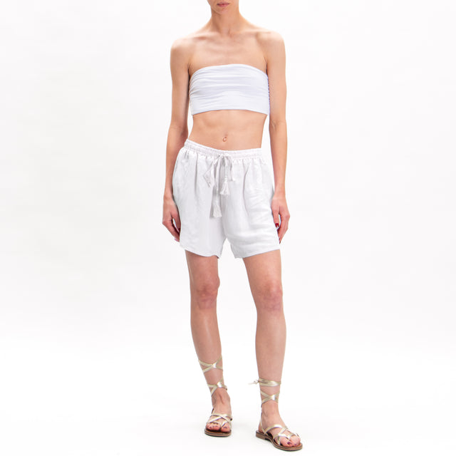 Tensione in-Shorts misto lino con elastico - bianco