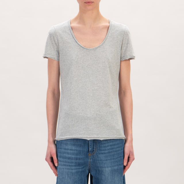 Zeroassoluto-T-shirt slimfit scollata taglio vivo - grigio melange