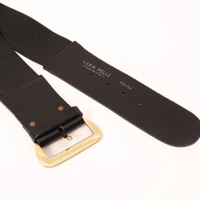 Motel-Cintura elastica fibbia grande vera pelle - nero