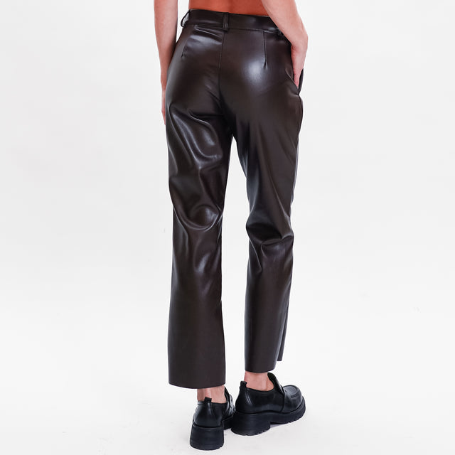 Motel-Straight faux leather pants - coffee