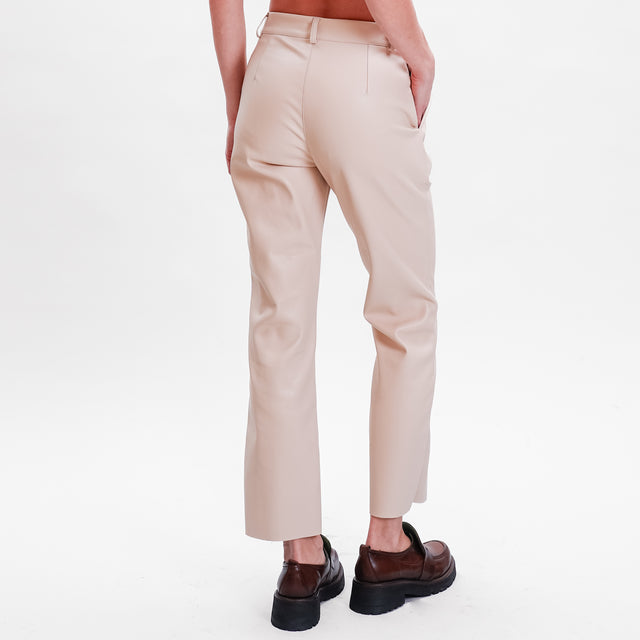 Motel-Straight imitation leather trousers - sand