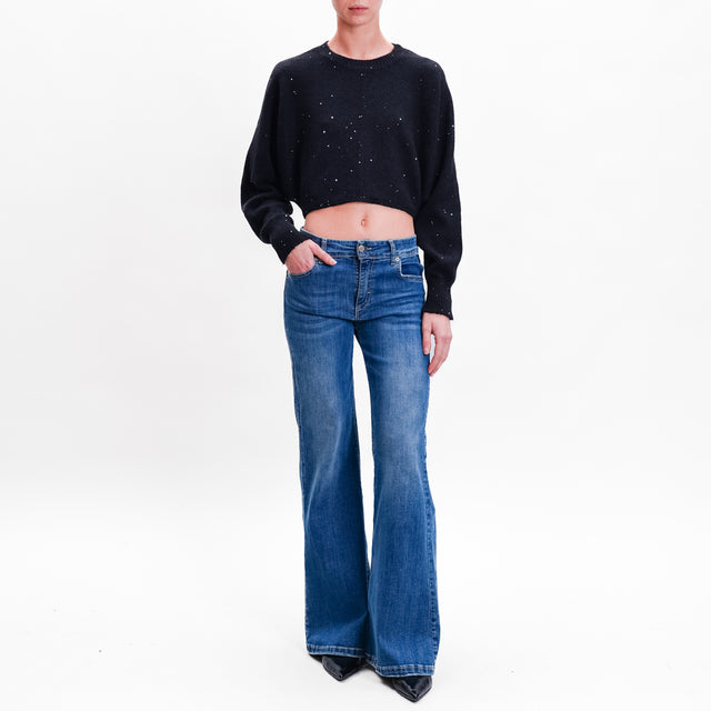 Haveone-Maglia crop micro paillettes - nero