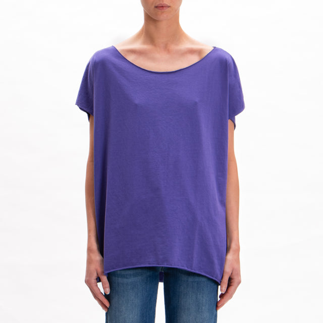 Kontatto-T-shirt stondato in cotone fiammato- viola
