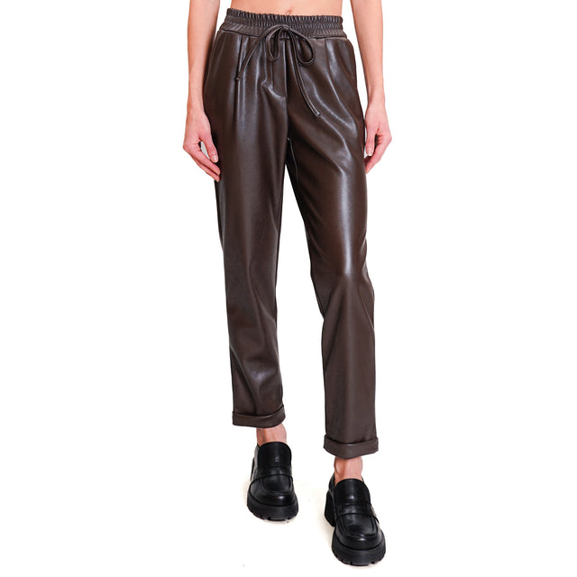 Motel-Leatherette Drawstring Trousers - Coffee