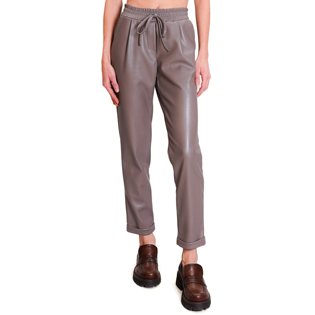 Motel-Leatherette Drawstring Trousers - Mud