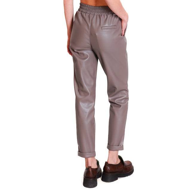 Motel-Pantalone similpelle con coulisse - fango