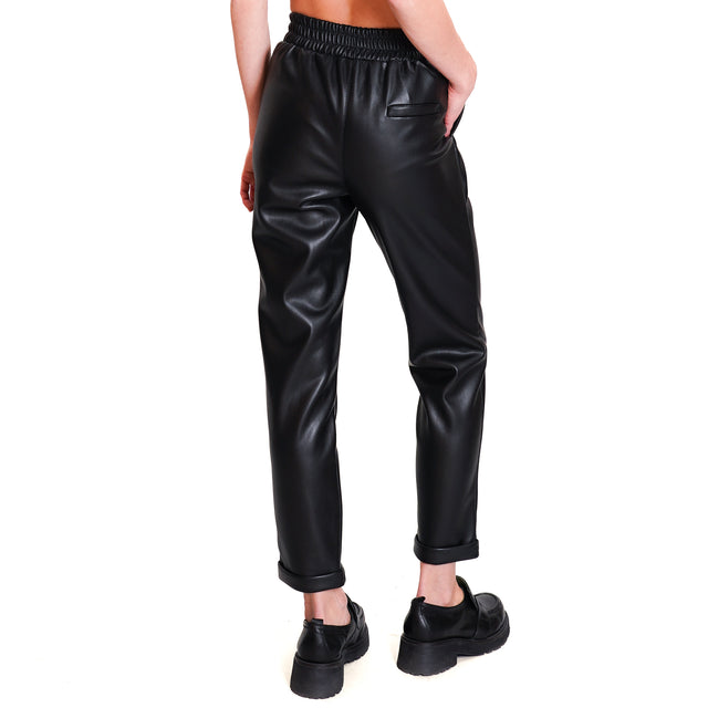 Motel-Pantalone similpelle con coulisse - nero