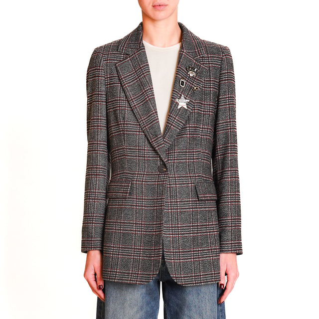 Motel-Prince of Wales Wool Blend Jacket - Grey/Black/Wine