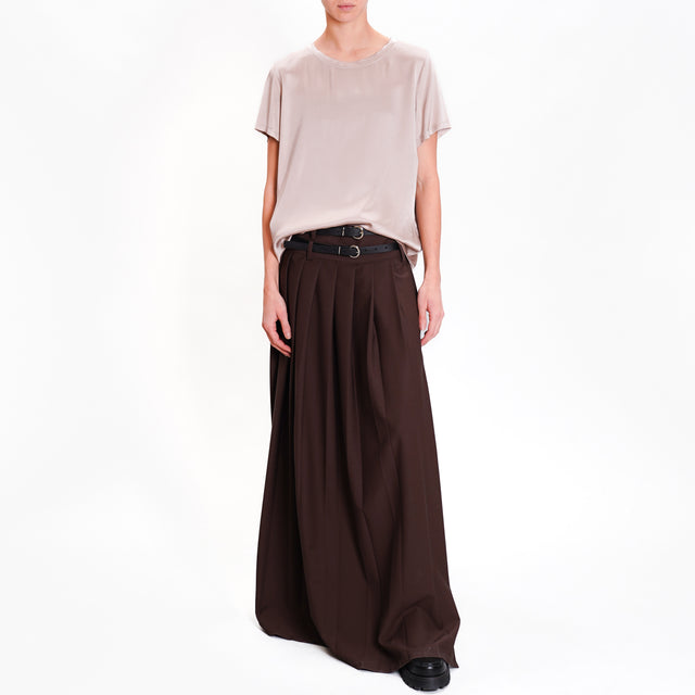 Motel-Double belt pleated skirt - dark brown