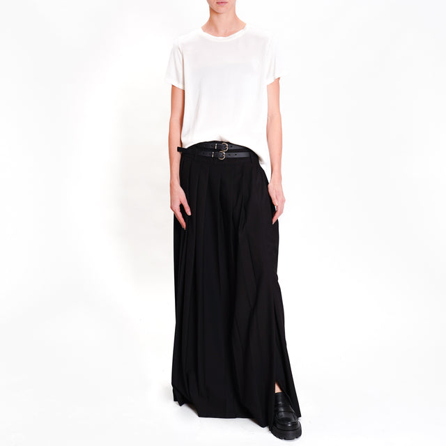 Motel-Double Belt Pleated Skirt - Black