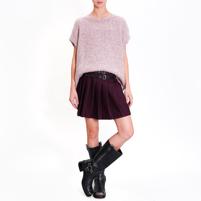 Motel-Miniskirt with pleats double belt - wine