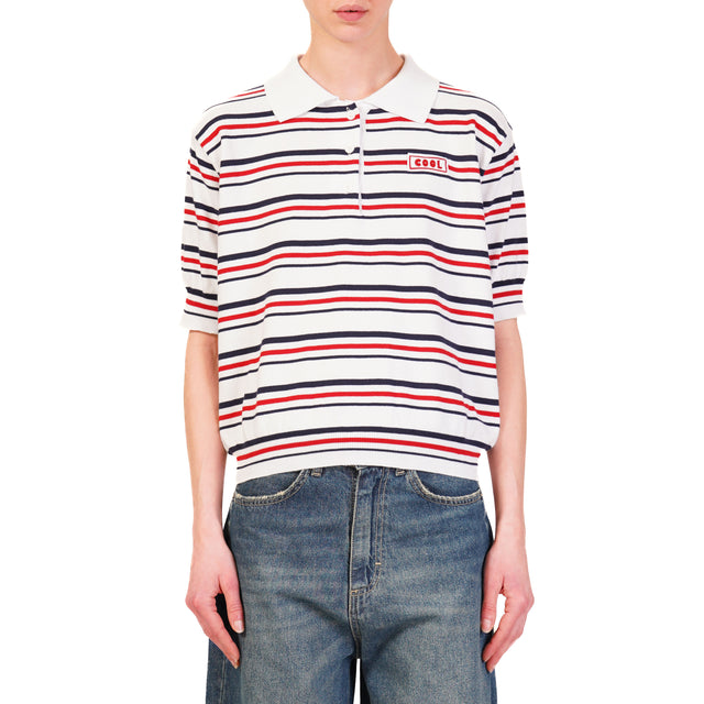 Motel-Maglia righe collo polo - bianco/blu/rosso