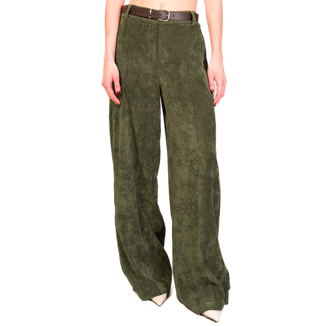 Motel-Pantalone palazzo velluto 500 righe - militare