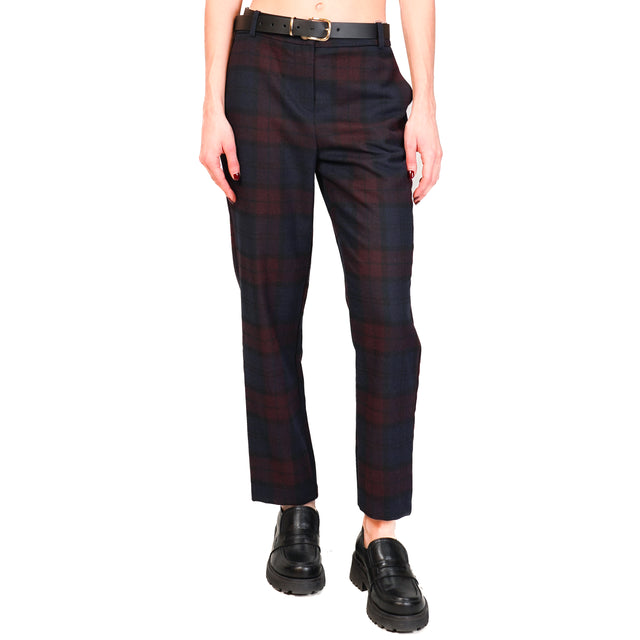 Motel-Pantalone tartan con cintura - blu/vino