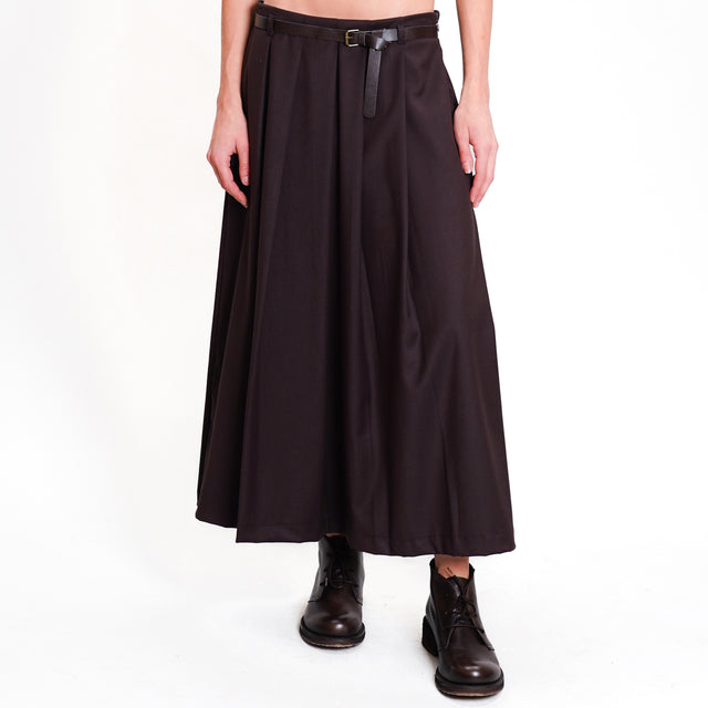 Motel-Pleated Skirt with Belt - Coffee