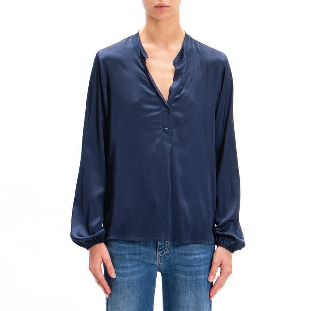 Motel-Camicia chester in satin - blu