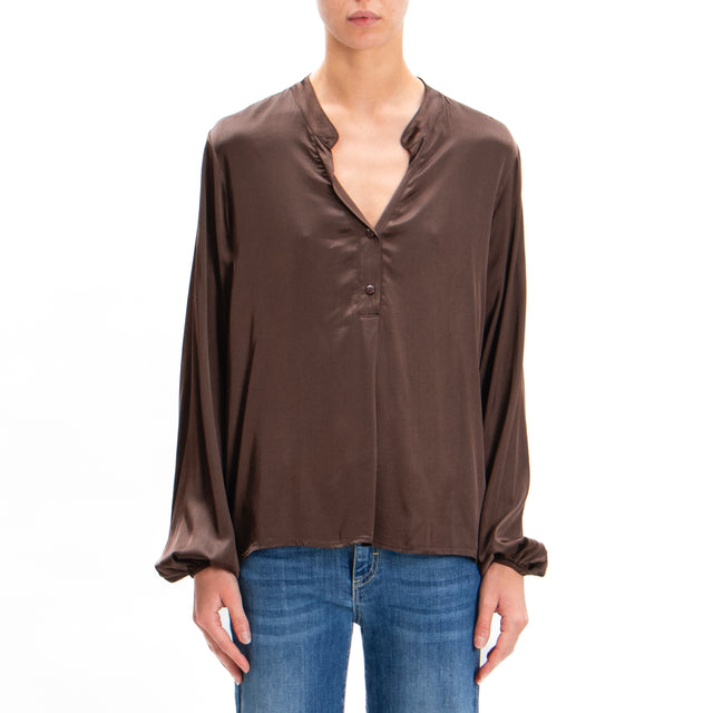 Motel-Camicia chester in satin - moka