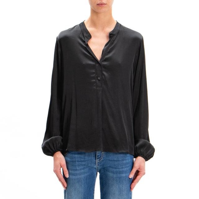 Motel-Camicia chester in satin - nero