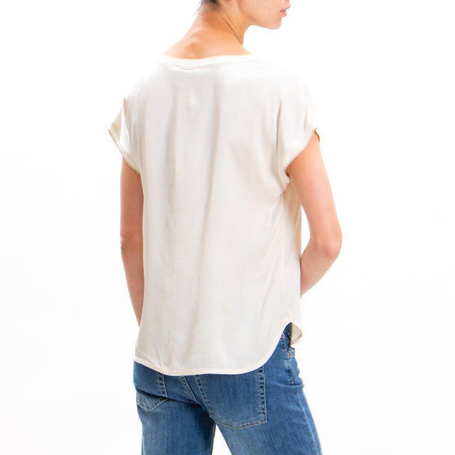 Motel-Blusa in satin mezza manica bordi lurex - burro