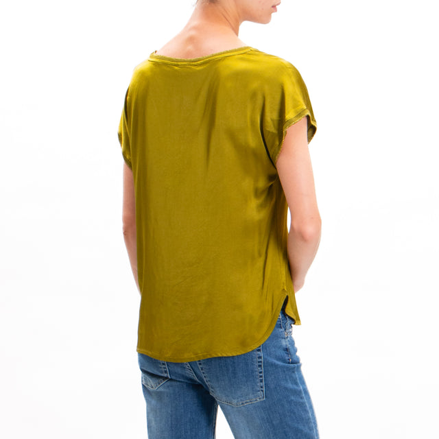 Motel-Blusa in satin mezza manica bordi lurex - olio