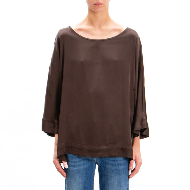 Motel-Blusa in satin manica 3/4 - moka