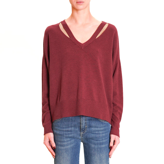 Motel-Maglia scollo v cut out - Bordeaux