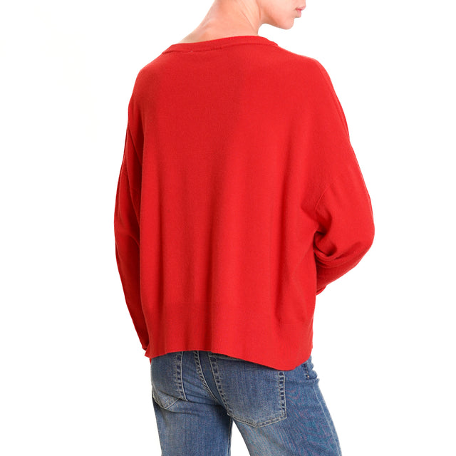 Motel-Maglia scollo v cut out - rosso