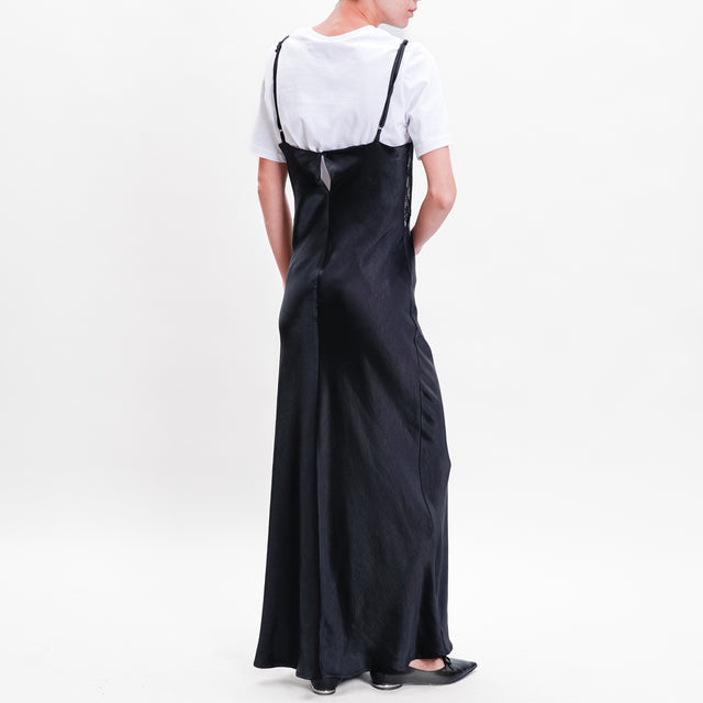 Motel-Satin Dress with T-Shirt - Black/White