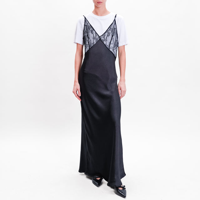 Motel-Satin Dress with T-Shirt - Black/White