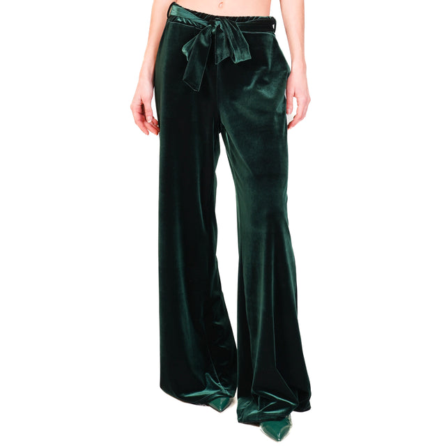 Motel-Pantalone velluto elastico dietro - VERDE