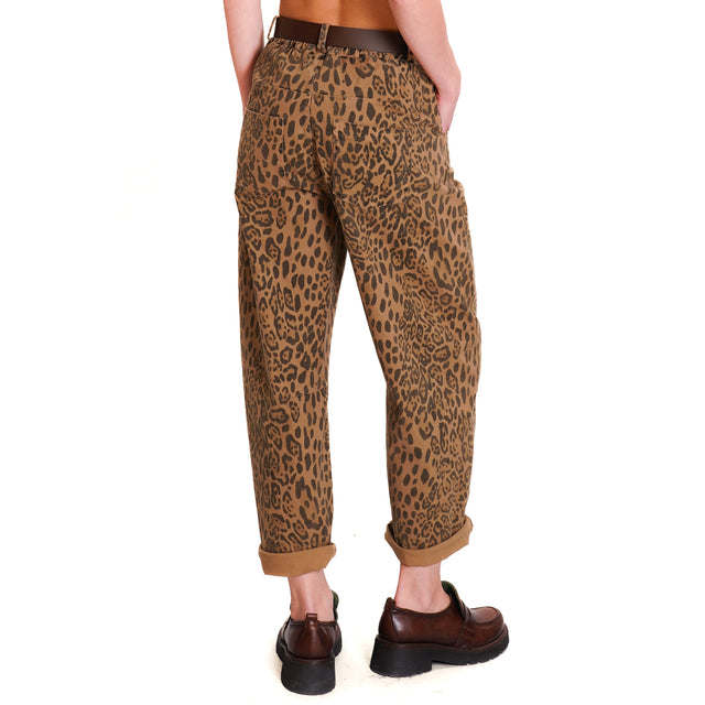 Motel-Pantalone animalier elastico dietro - beige/nero